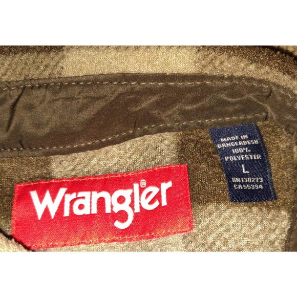Wrangler Plaid Shirt Shacket Jacket BROWNS Fleece Unlined Men's Large L ButtonUp - Picture 11 of 14